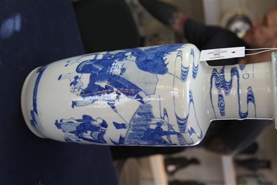 A large Chinese blue and white rouleau vase, late 19th century, 46.5cm